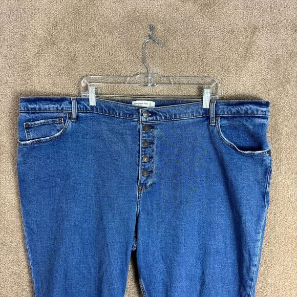 Abercrombie & Fitch Mom Jeans Womens Plus 37 Short Blue High Rise Raw Hem‎ NEW - Picture 2 of 14